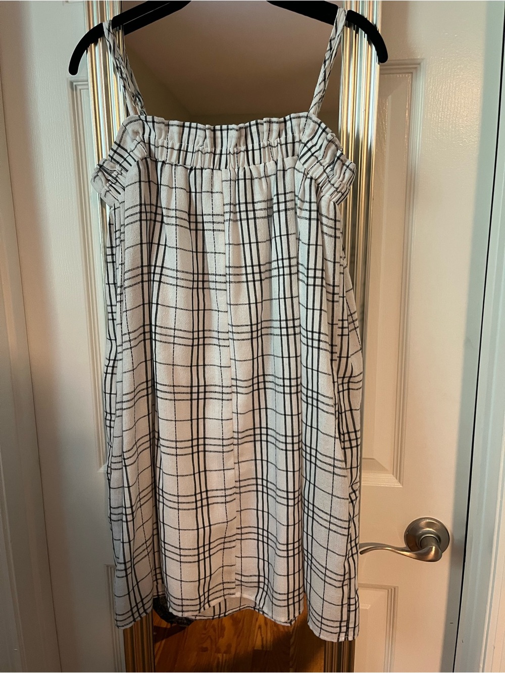 White Plaid Square-Neck Women's Dress